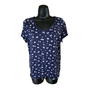 Sonoma Navy and White Floral Short Sleeve Top